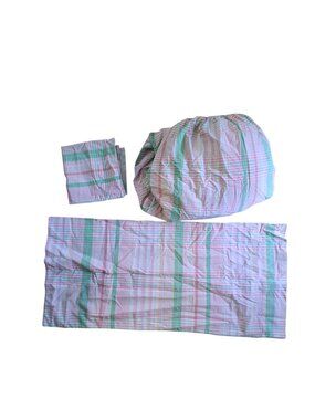 American Living plaid fitted sheet + 2 pillow cases Western King pink green
